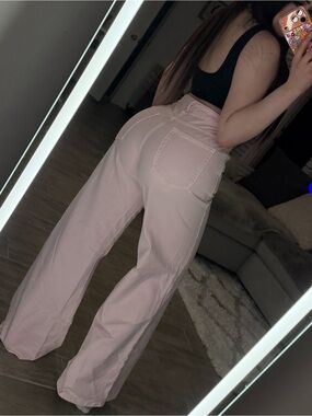 Zara Pale Pink High-Rise Wide-Leg Jeans